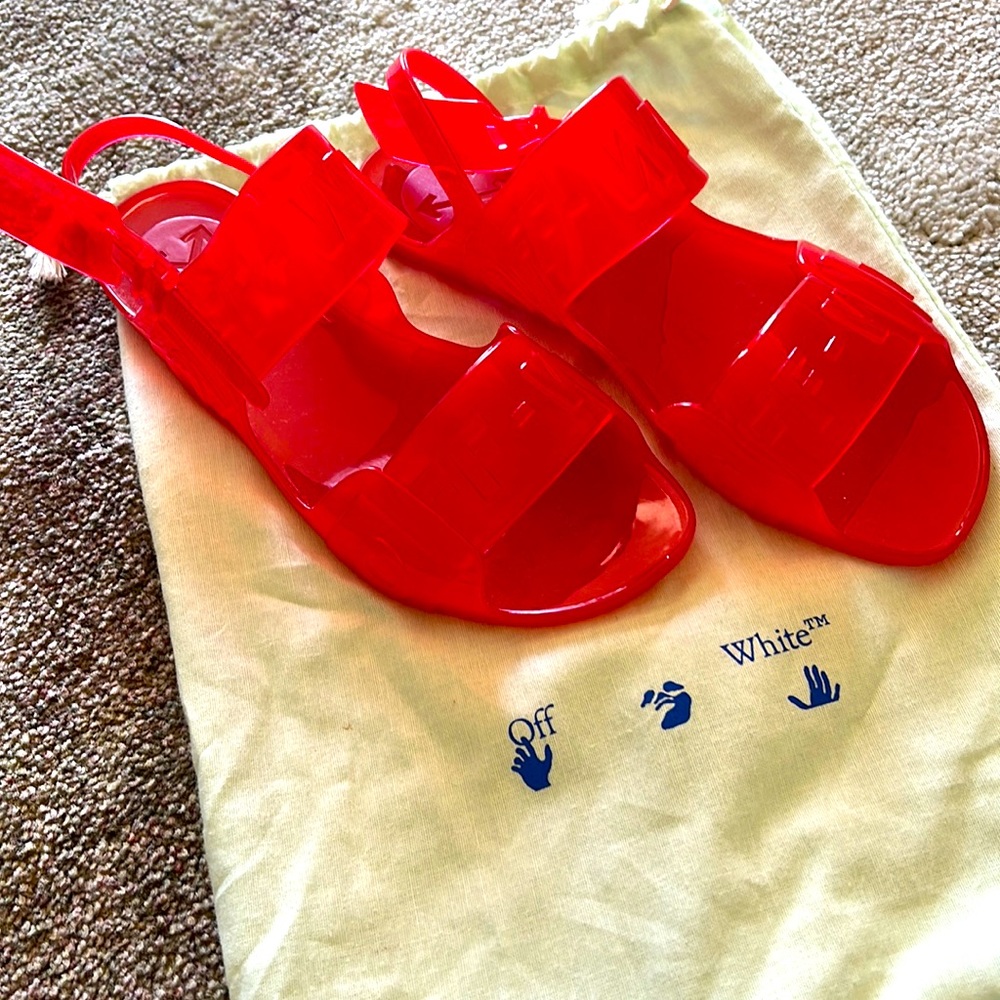 New Off White Jelly Sandals- Red
